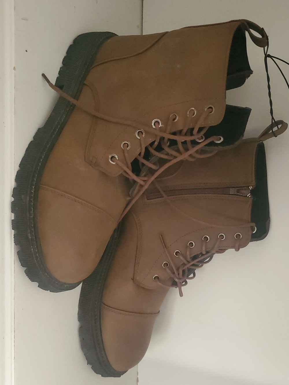 Women’s Tan Lace-Up Ankle Booties with Side Zip